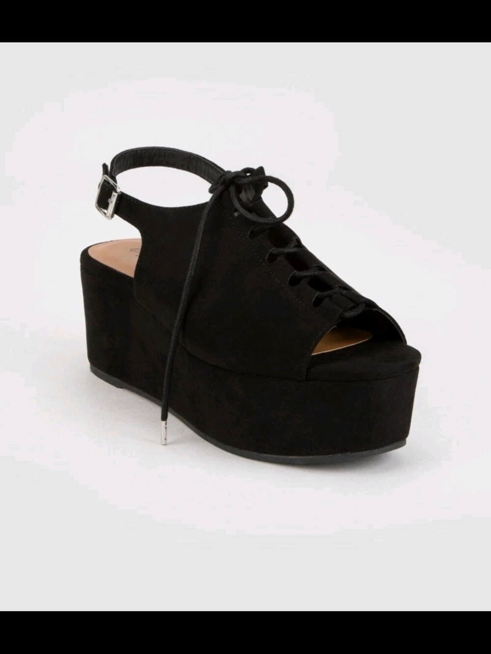 Cupid Black Platform Lace-Up Sandal Wedges New Without Tags